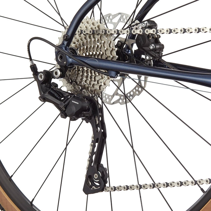 A product shot of the rear derailleur and cassette on the Cannondale Topstone 2.