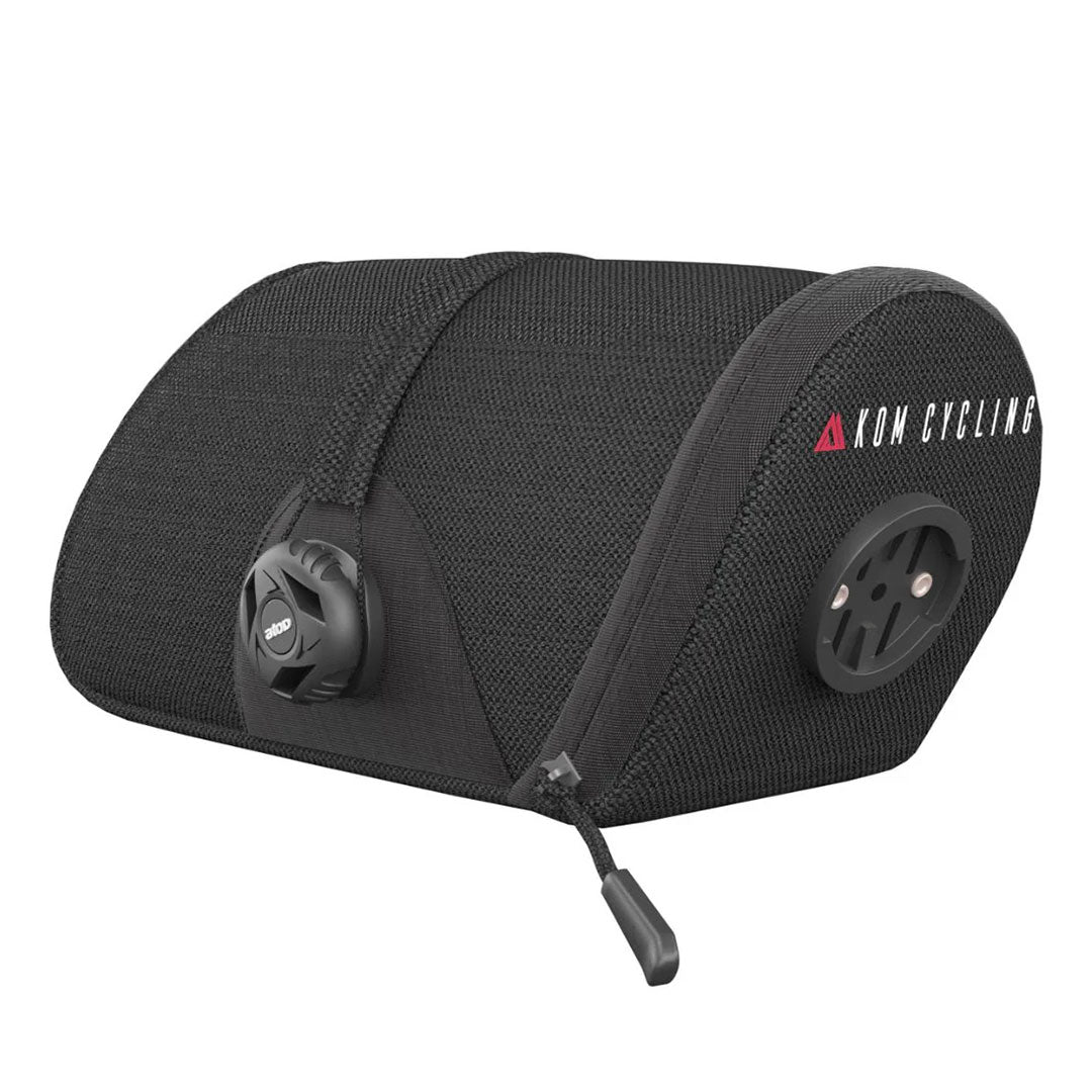 A KOM Cycling Saddle Bag that features a ATOP dial system and a Varia radar mount.