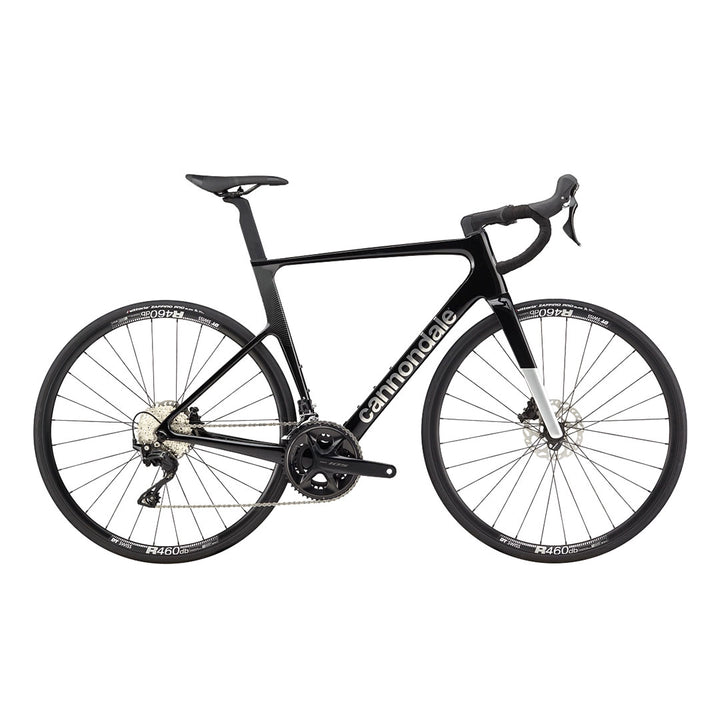 A side profile shot of the Cannondale SuperSix EVO 4 in black.