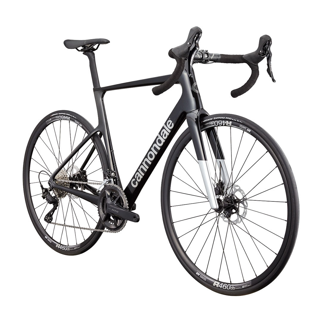 A side profile shot of the Cannondale SuperSix EVO 4 in black.