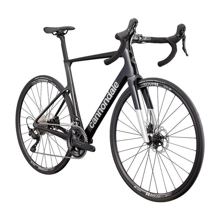 A side profile shot of the Cannondale SuperSix EVO 4 in black.